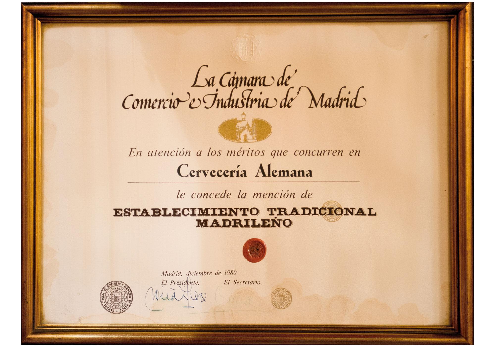 Desde 1980 somos Establecimiento Tradicional Madrileño