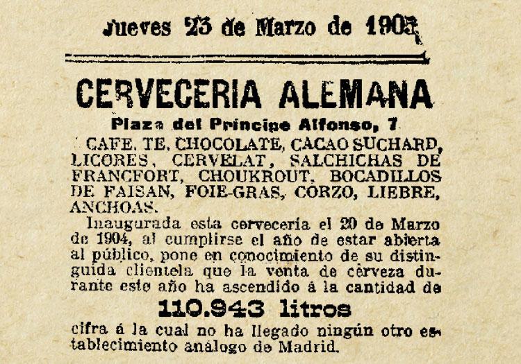 1905, OTRO ANUNCIO DE LA ALEMANA